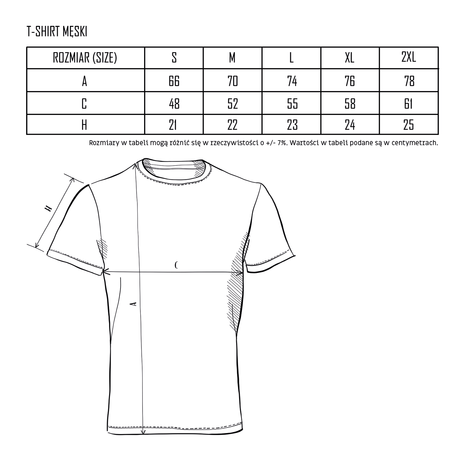 Tabela rozmiarów T-shirt męski